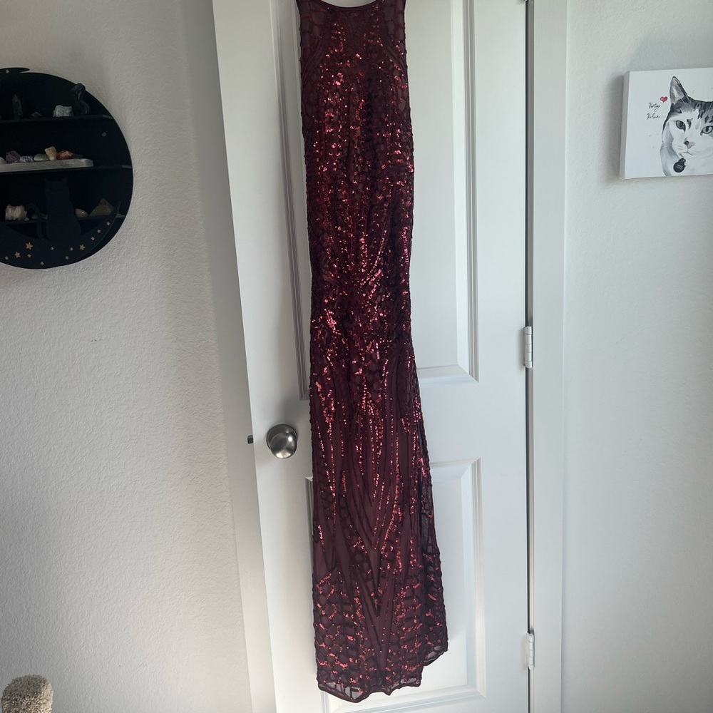 Elegant Burgundy Sequin Gown
